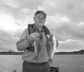 Tom Warren with two good-sized bream caught at Marlo. The estuary is fishing well now that the entrance is open.